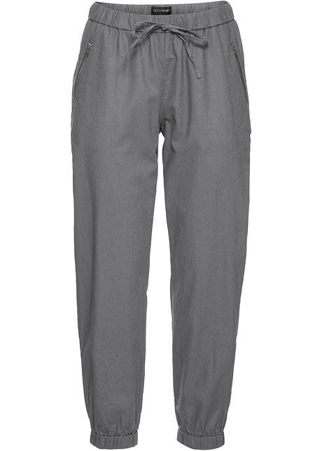 Pantaloni cropped ampi in misto lino con polsini al fondo - Grigio
