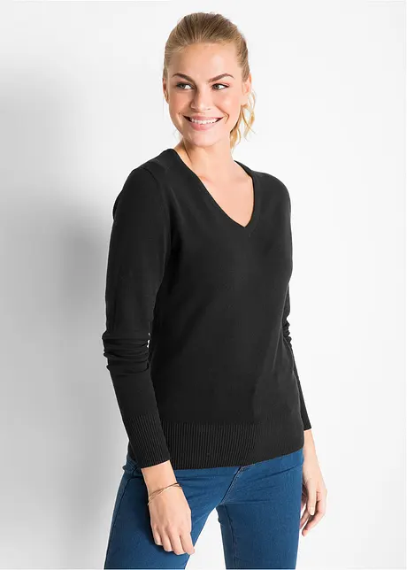 Maglione in filato fine con scollo a V, bonprix