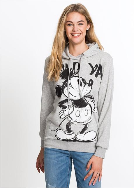 Felpa trendy con stampa attraente di Mickey Mouse - Grigio chiaro melange