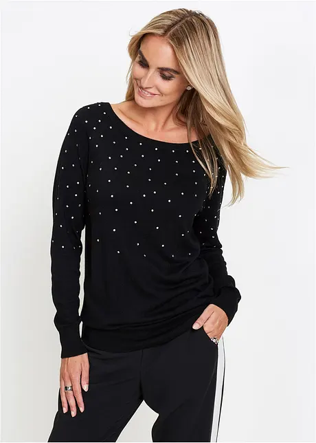 Maglione lungo con strass, bonprix