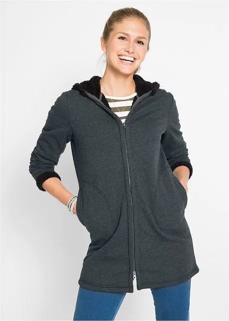 Felpa con zip e  cappuccio in pile teddy, bonprix