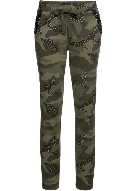 Verde Pantaloni in felpa camouflage con glitter Bonprix Donna Abbigliamento Pantaloni e jeans Pantaloni Pantaloni militari 