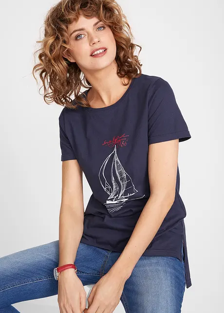 T-shirt in cotone con stampa e spacchi, bonprix