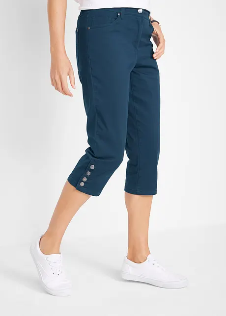 Pantaloni capri in cotone con cinta comoda e bottoni., bonprix