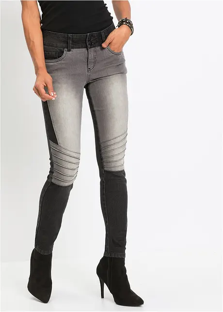 Jeans skinny bicolore in stile biker, bonprix