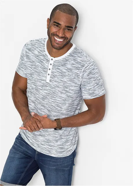 Maglia serafino a maniche corte in puro cotone, bonprix
