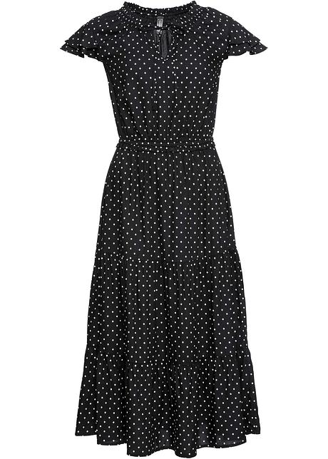Abito midi a pois com gonna a balze - Nero / bianco a pois