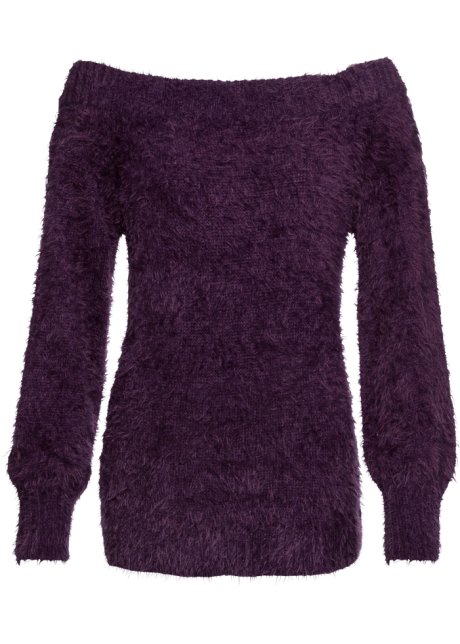 Meraviglioso maglione in filato soffice con spalle scoperte - Prugna