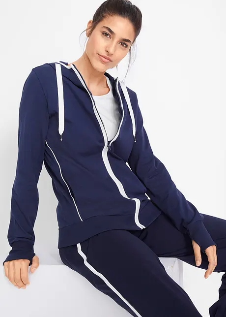 Felpa elasticizzata con zip e cotone, bonprix