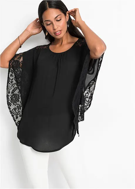 Blusa con pizzo in poliestere riciclato, bonprix