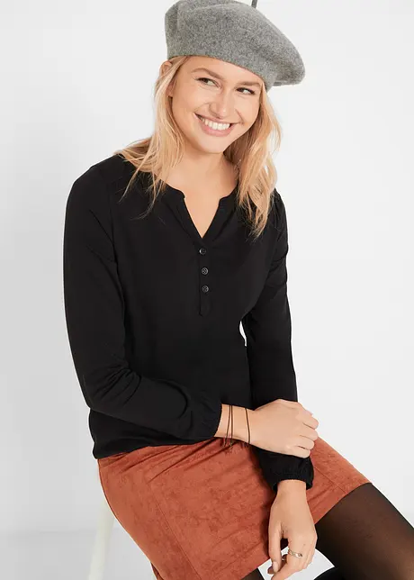 Maglia serafino in cotone a maniche lunghe, bpc bonprix collection