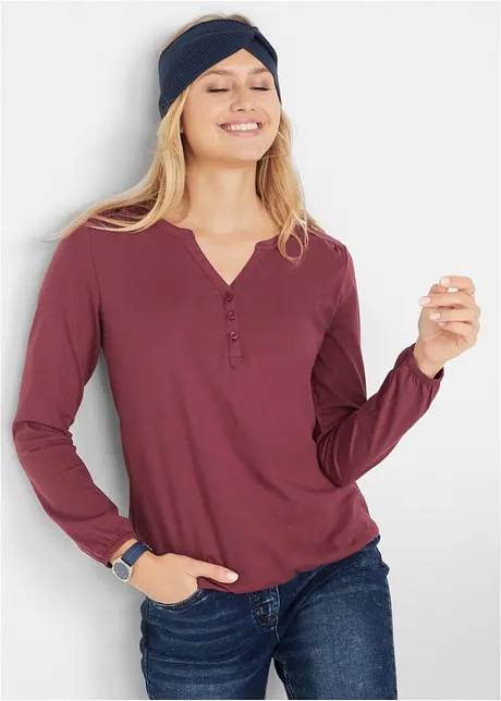 Maglia serafino in cotone a maniche lunghe, bpc bonprix collection