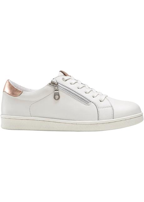 Sneaker comode in pelle, con cerniera decorativa al lato e dettaglio  metallizzato sul tallone - Bianco / oro rosa