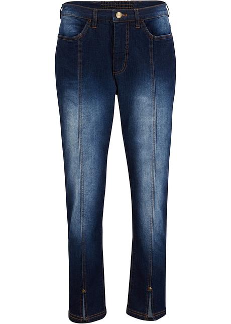 Jeans cropped con particolare spacchetto davanti - Blu scuro denim