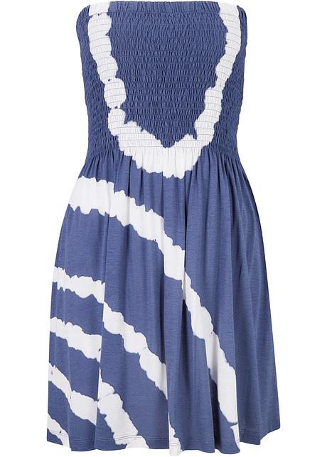 Femminile abito copricostume a fascia con bustino aderente e gonna morbida  - Batik blu scuro / bianco