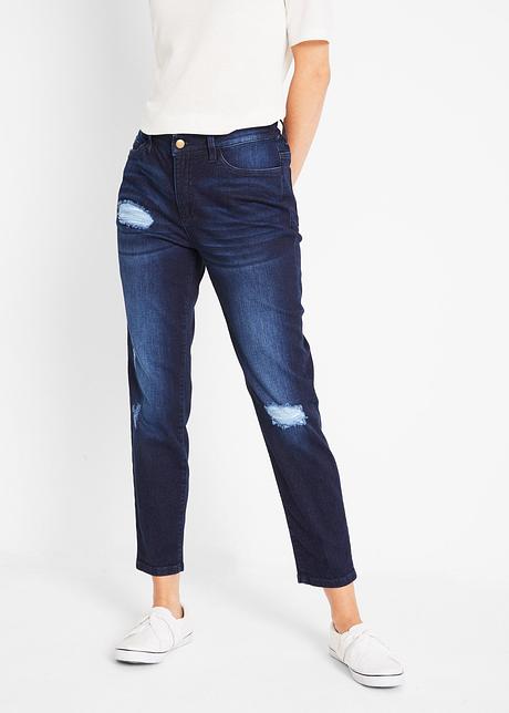 Jeans cropped in look usato - Dark blu stone used