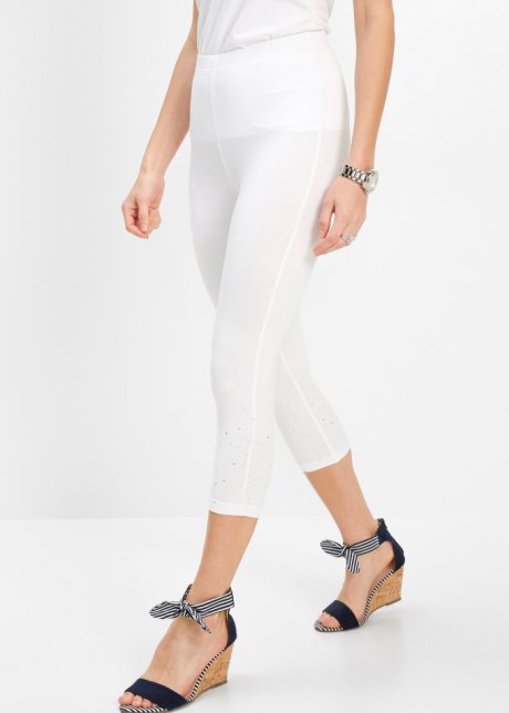 Bianco Leggings a pinocchietto con strass Bonprix Donna Abbigliamento Pantaloni e jeans Pantaloni Leggings & Treggings 