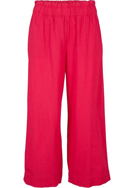 Pantaloni culotte confortevoli in misto lino con cinta elastica - Granata