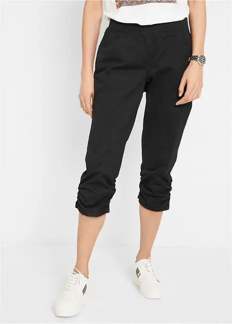 Pantaloni capri di misto cotone con cinta comoda, bonprix