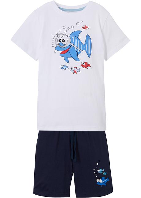 T-shirt e pantaloni corti con stampa graziosa - Bianco / blu scuro