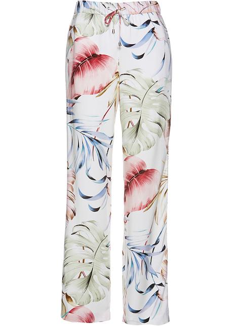 Pantaloni in viscosa con bande glitterate - Bianco / rosa fumè fantasia