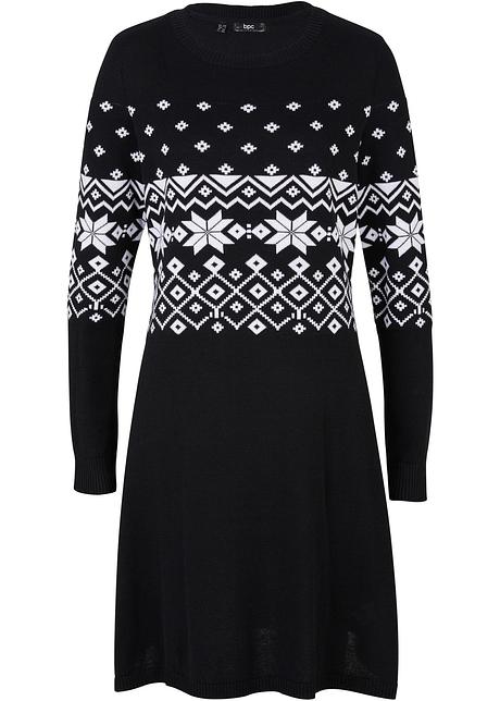 Abito in maglia con motivi norvegesi e gonna svasata - Nero / bianco