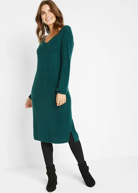 Abito in maglia che copre il ginocchio con scollo a V, bonprix