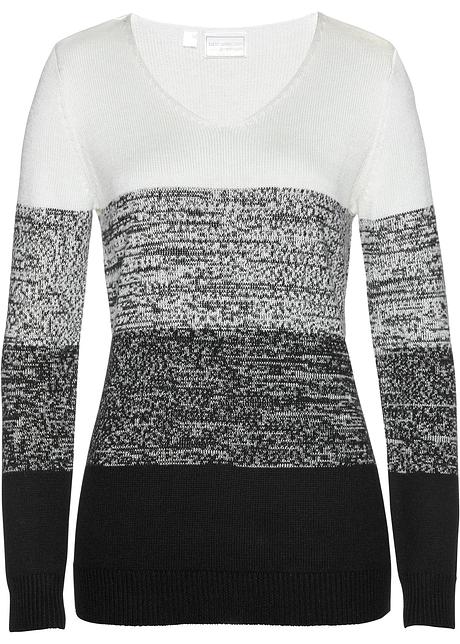 Maglione morbido con sfumatura attraente - Bianco panna / nero melange