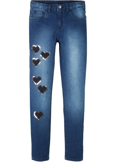 Bonprix Bambina Abbigliamento Pantaloni e jeans Jeans Jeans skinny Jeans skinny con cuoricini Blu 