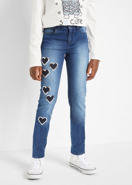 Bonprix Bambina Abbigliamento Pantaloni e jeans Jeans Jeans skinny Blu Jeans skinny con cuoricini 