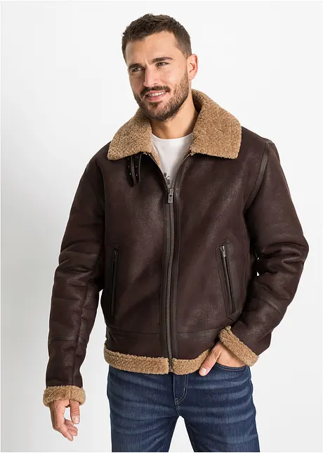 Giubbotto bomber in similpelle con interno foderato, bonprix