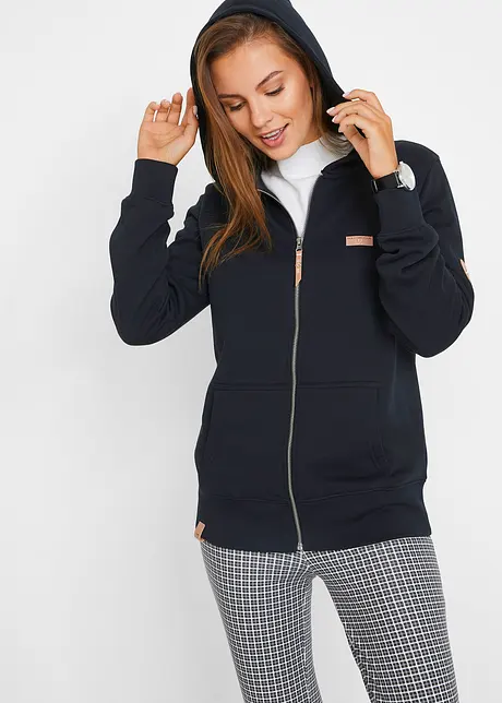 Felpa con zip e cappuccio in puro cotone, bonprix