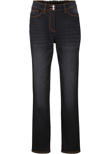 Jeans termici a gamba dritta con inserti elastici alla cinta , effetto push- up e interno leggermente pettinato - Nero denim