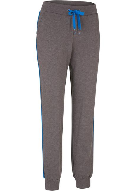 Pantaloni da jogging confortevoli con cordoncino e bande laterali -  Antracite melange / blu ghiacciaio