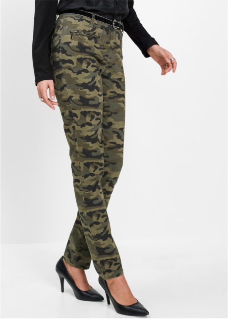 Bonprix Donna Abbigliamento Pantaloni e jeans Pantaloni Pantaloni militari Verde Pantaloni in felpa camouflage con glitter 