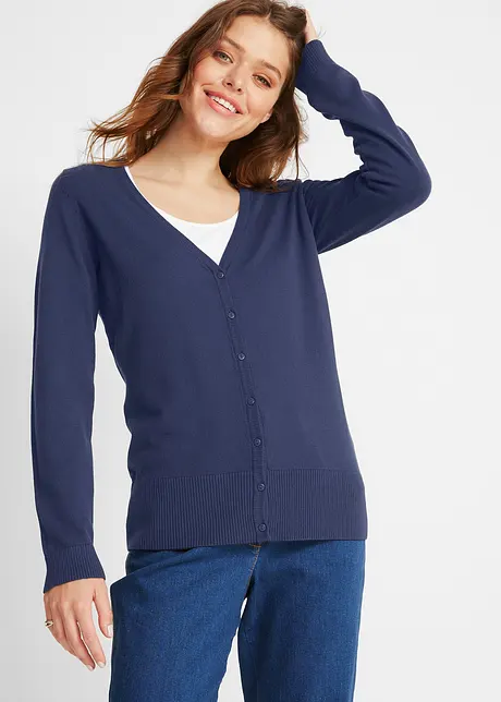 Cardigan basic in filato fine con bottoni, bonprix