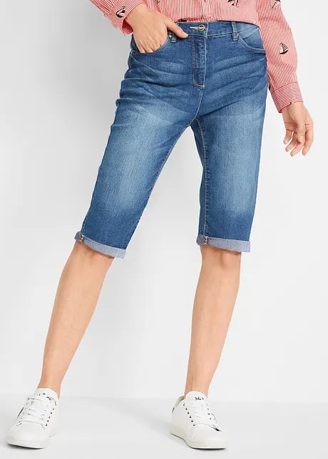 Bermuda in jeans elasticizzati con fondo arrotolato, bonprix