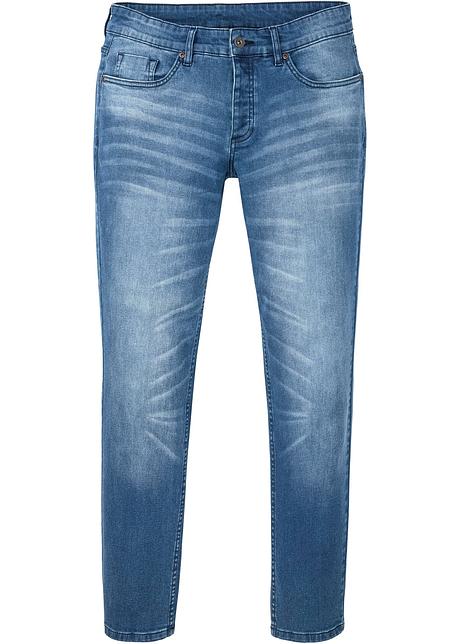 Jeans elasticizzati moderni modello 5 tasche con lavaggio trendy - Blu denim,  lunghezza inch 32