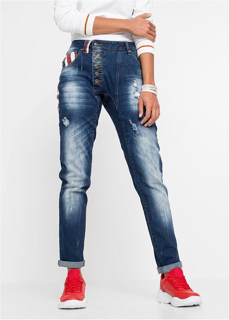 Jeans boyfriend originali con abbottonatura obliqua - Blu stone