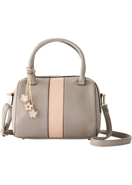 Borsa raffinata con grazioso ciondolo di fiori - Tortora / rosa chiaro