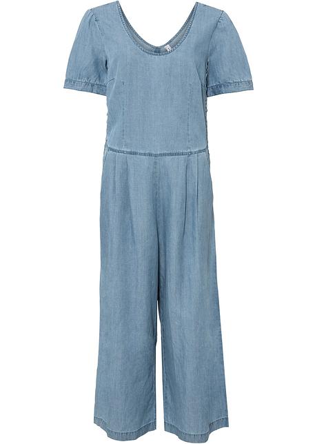 Tuta culotte in jeans con TENCEL™ Lyocell - Blu bleached