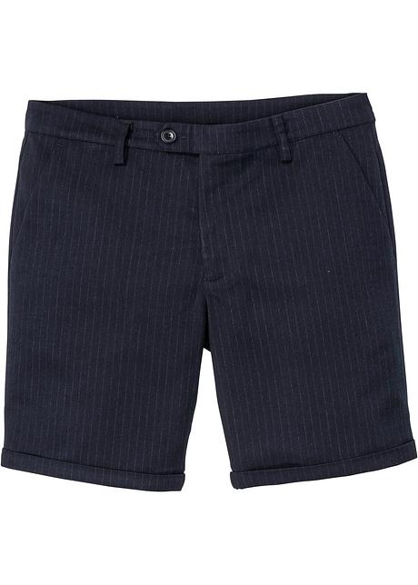 Shorts lunghi trendy in fantasia gessata, con tasche laterali e due tasche  afiletto con bottone - Blu scuro a righe
