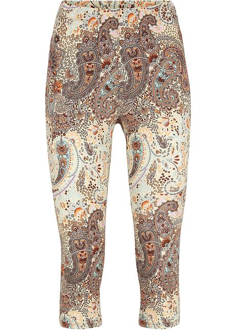 Moderni leggings a pinocchietto fantasia con cinta comoda - Beige / menta  pastello fantasia paisley