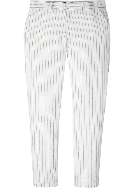 Pantaloni leggeri in lino a righe - Bianco / blu scuro a righe, T.N.