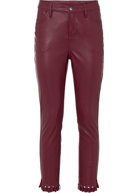 Pantaloni in similpelle a vita alta con stringature - Bordeaux