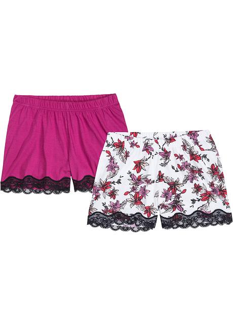 Deliziosi pantaloni per pigiama corti in confezione doppia - Bianco panna a  fiori + magnolia