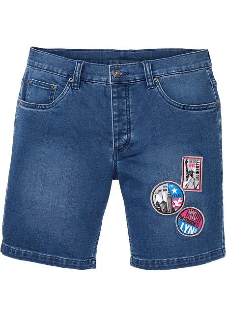Moderni shorts di jeans in felpa lunghi con applicazioni - Blu stone