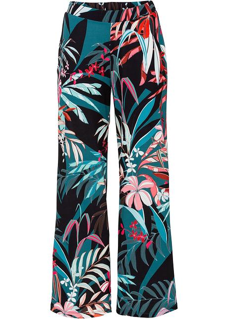 Pantaloni stilosi in fantasia esotica - Verde scuro / rosa a fiori