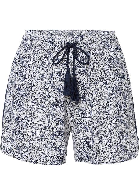 Shorts moderni con elastico e laccetto - Bianco panna / blu fantasia