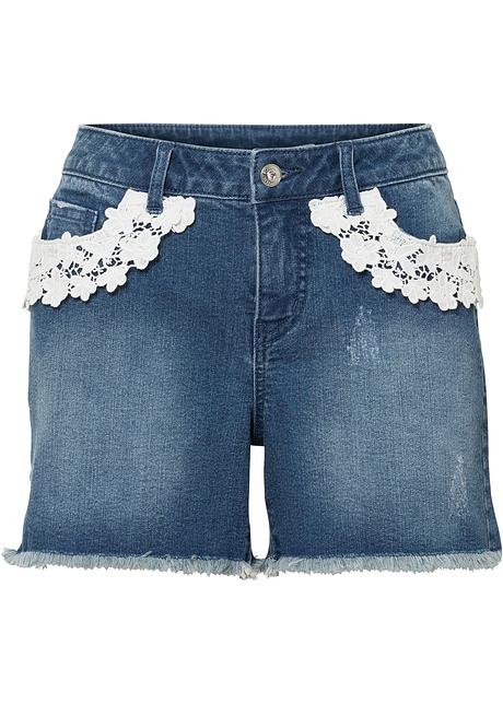 Shorts di jeans moderni con pizzo pregiato sulle tasche - Blu stone